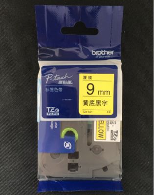 Porcelana 9mm P-Touch Black on Yellow label tape cassette TZE-621 for Brother Electronic Lettering Machine tube printer proveedor