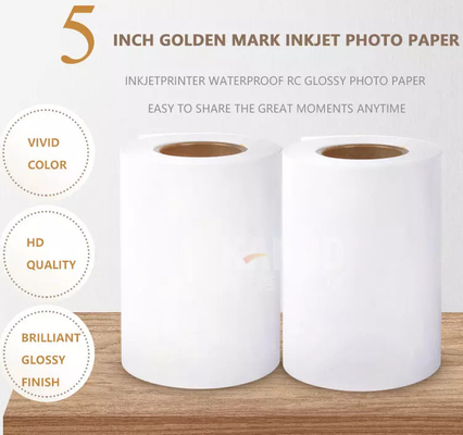 Papel brillante de oro de la foto del chorro de tinta del rollo dx100 de la prenda impermeable 240g RC de la pulgada 127m m los 50m de la marca 5 para Fuji MiniLab seco proveedor