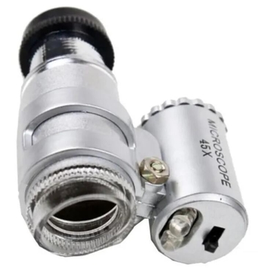 MG10081-4 Mini LED portátil 45x 60x Magnificación de bolsillo Joyería Lúpulas de vidrio Lente de plata Instrumento óptico de aumento proveedor