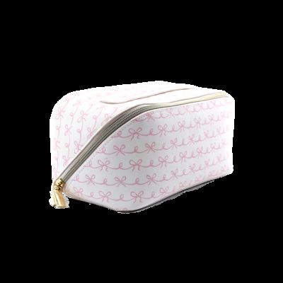 CR-067 Custom Logo Print Personalized Beautiful Ladies Hand Bags Beauty Big Black Cosmetic Bulk Case Leather Makeup Bag proveedor