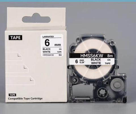 HMSS06K 6mm White label tape cassette For Brother label printer Black on White proveedor