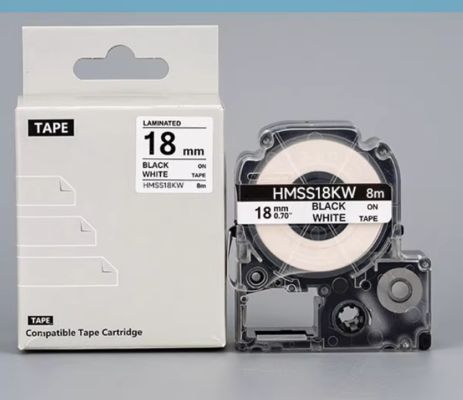 HMSS18K 18mmX8m White label tape cassette For Brother label printer Black on White proveedor