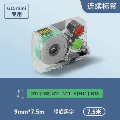 G02007 9mm Black on Green Adhesive stickers heat shrink tubing continuous label paper For Supvan G15Mini / G11pro Tube Printer proveedor