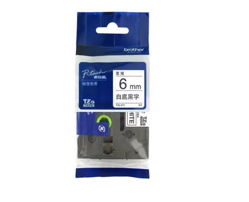 6mm P-Touch Black on white label tape cassette TZe-211 for Brother Electronic Lettering Machine tube printer proveedor