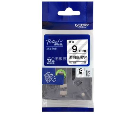 Cinta de etiquetas negra sobre transparente de 9 mm P-Touch TZE-621 para rotuladora electrónica Brother y rotuladora de tubos